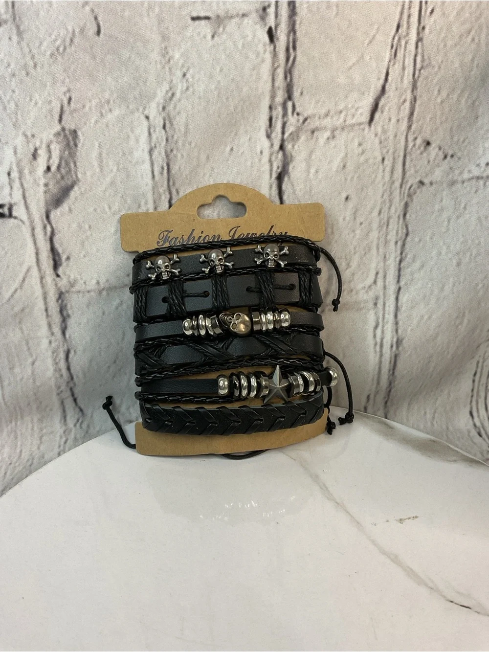 🌟🌟 Jewelry Black Leather Multi-Strand Skull & Star Bracelet